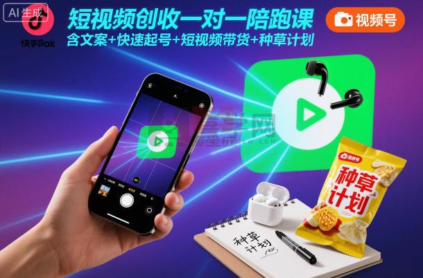 短视频创收一对一陪跑课，含文案+快速起号+短视频带货+种草计划-喜学网