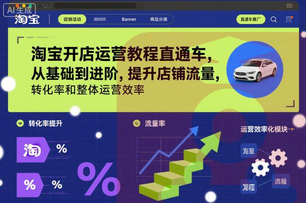 淘宝开店运营教程直通车，从基础到进阶，提升店铺流量，转化率和整体运营效率(更新11月)-喜学网