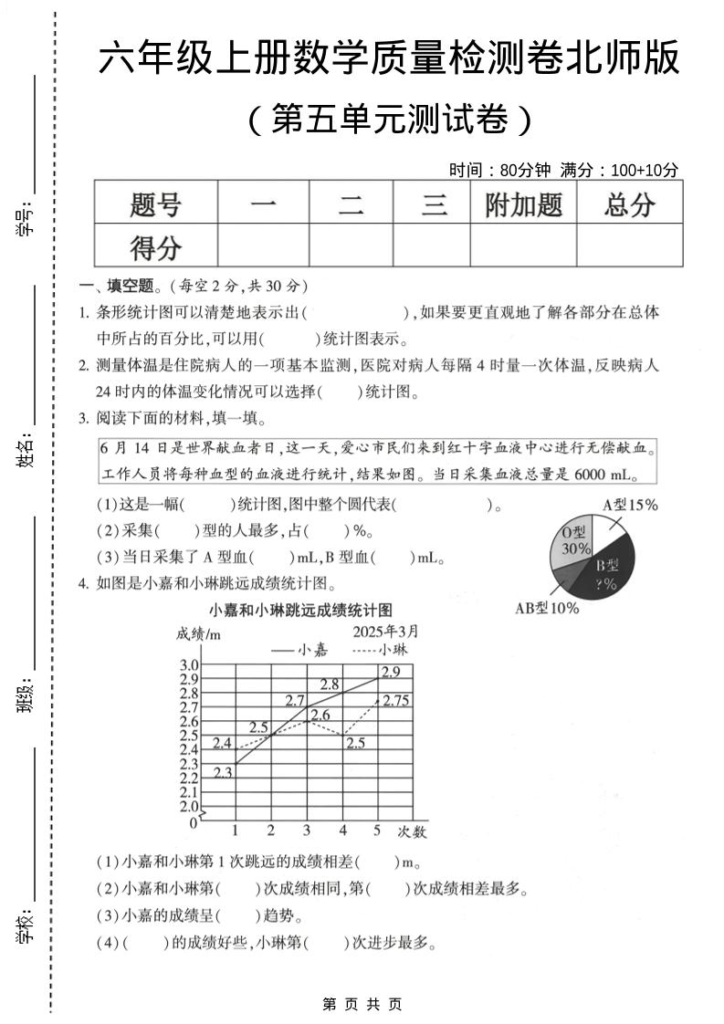 六年级上数学第五单元测试卷《北师版》2-喜学网