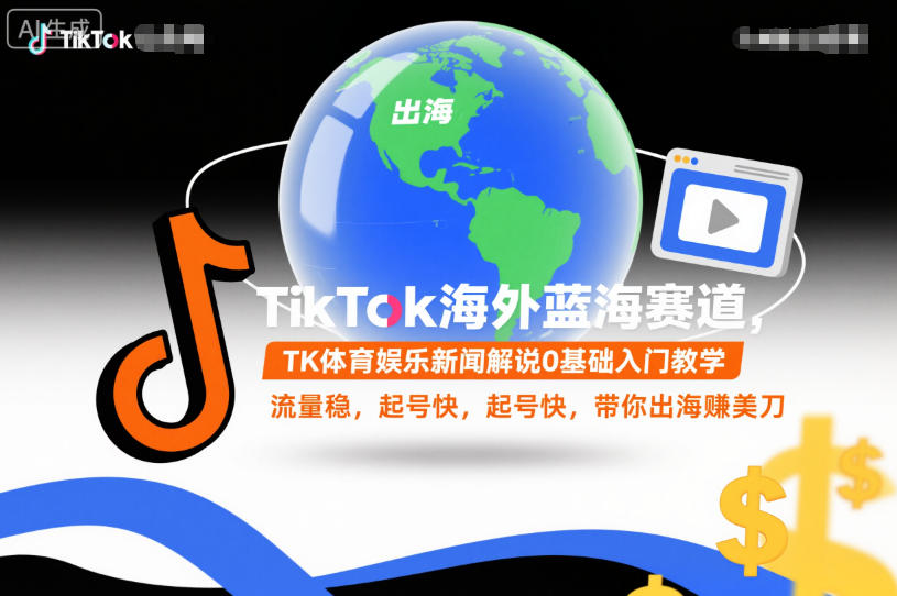 TikTok海外蓝海赛道，TK体育娱乐新闻解说0基础入门教学，流量稳，起号快，带你出海賺美刀-喜学网