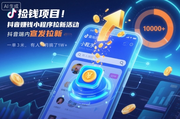 捡钱项目！抖音賺钱小程序拉新活动，抖音端内宣发拉新，一单3米，有人半个月搞了1W+-喜学网