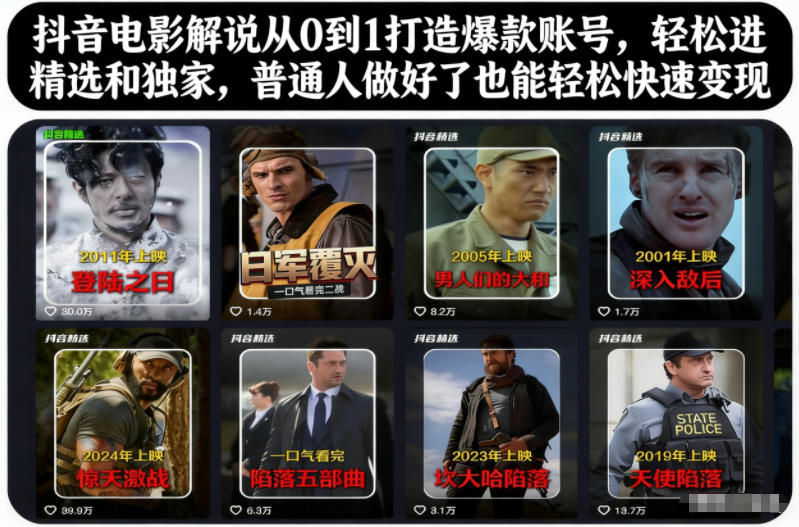 抖音电影解说从0到1打造爆款账号，轻松进精选和独家，普通人做好了也能轻松快速变现-喜学网