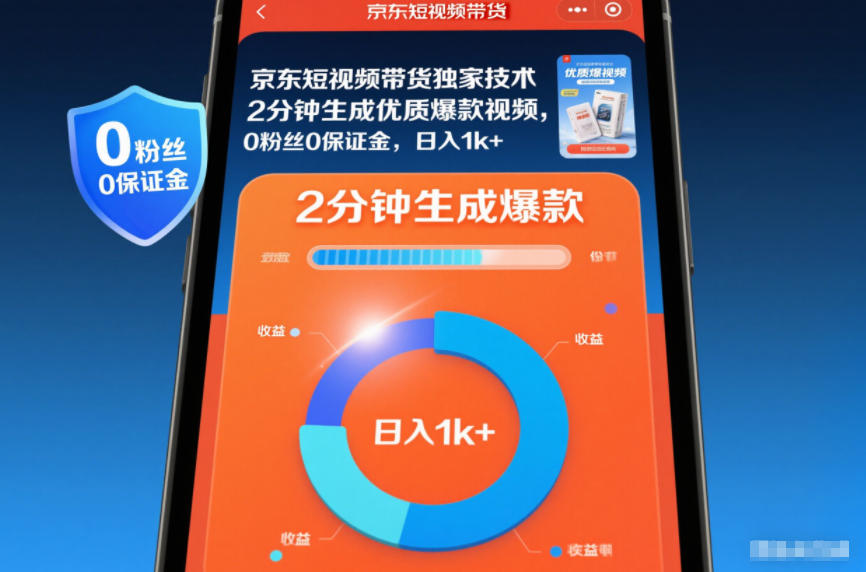 京东短视频带货独家技术，2分钟生成一条优质爆款视频，0粉丝0保证金，日入1k+【揭秘】-喜学网