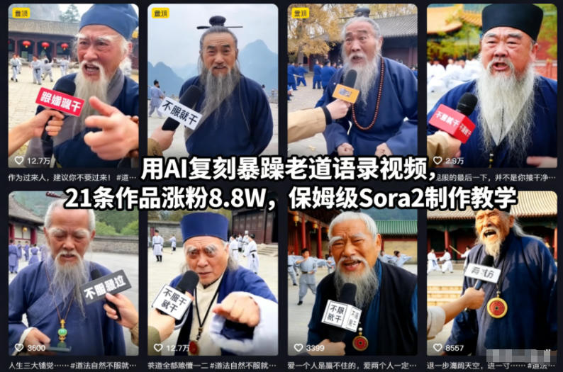 用AI复刻暴躁老道语录视频，21条作品涨粉8.8W，保姆级Sora2制作教学-喜学网