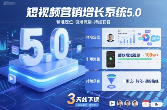 短视频营销增长系统5.0，精准定位-引爆流量-持续获客，3天线下课(音频+图片)-喜学网
