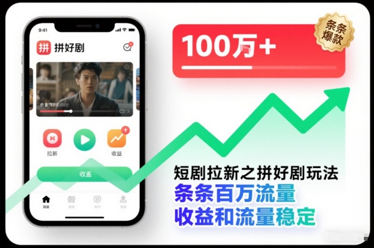 短剧拉新之拼好剧玩法，条条百万流量，收益和流量稳定-喜学网