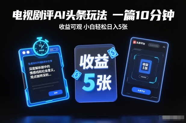 电视剧评AI头条玩法，一篇10分钟，收益可观，小白轻松日入5张+【独家】-喜学网