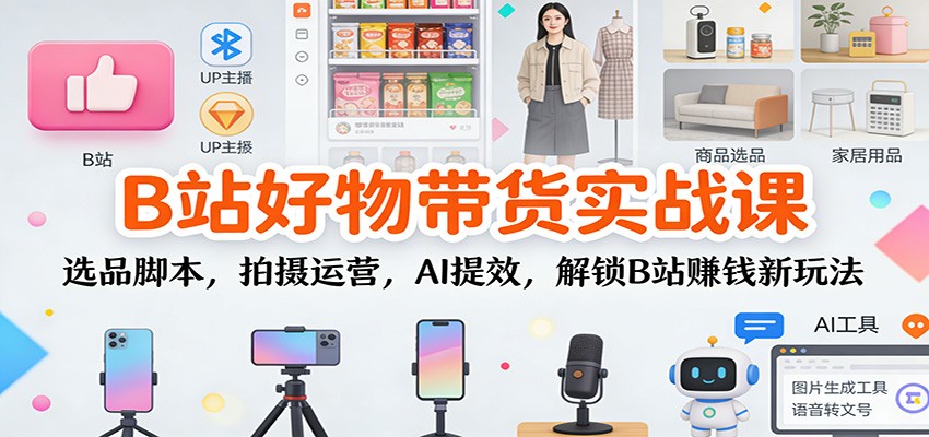 B站好物带货实战课：选品脚本，拍摄运营，AI提效，解锁B站赚钱新玩法-喜学网