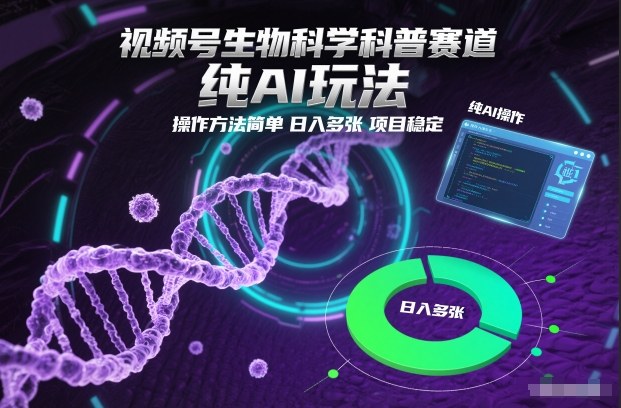 视频号生物科学科普赛道，纯AI玩法，操作方法简单，日入多张，项目稳定-喜学网