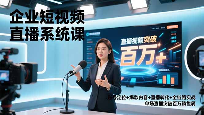 企业短视频直播系统课，账号定位+爆款内容+直播转化+全链路实战，单场直播突破百万销售额-喜学网